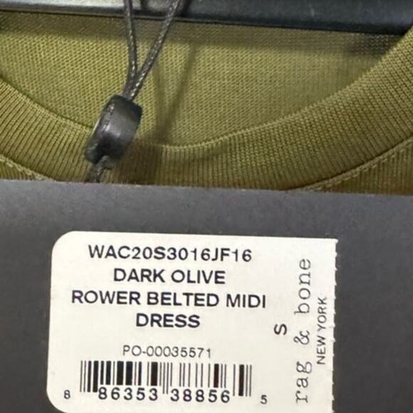 Rag and Bone NWT Rower Belted Dress Midi Sleeveless Dark Olive Green Size Small - Picture 9 of 12